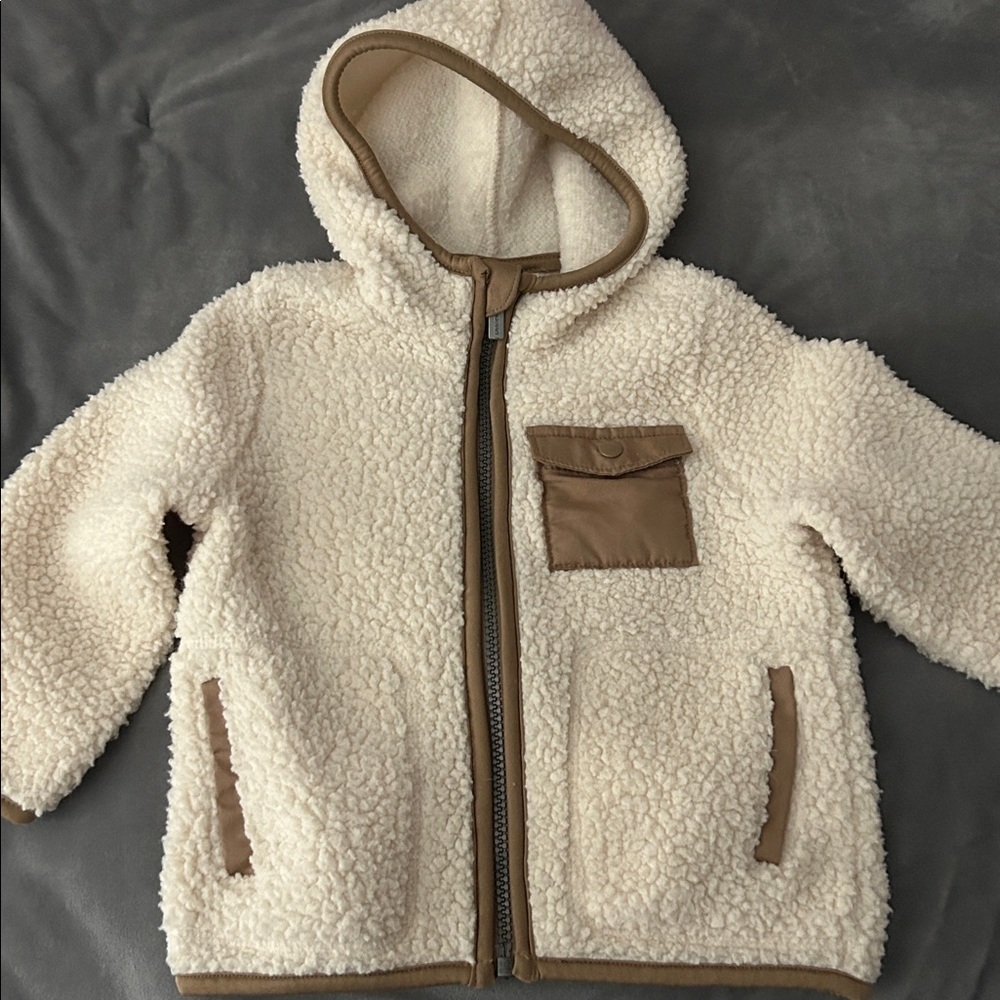 Old Navy Cream Sherpa Jacket with Tan Details